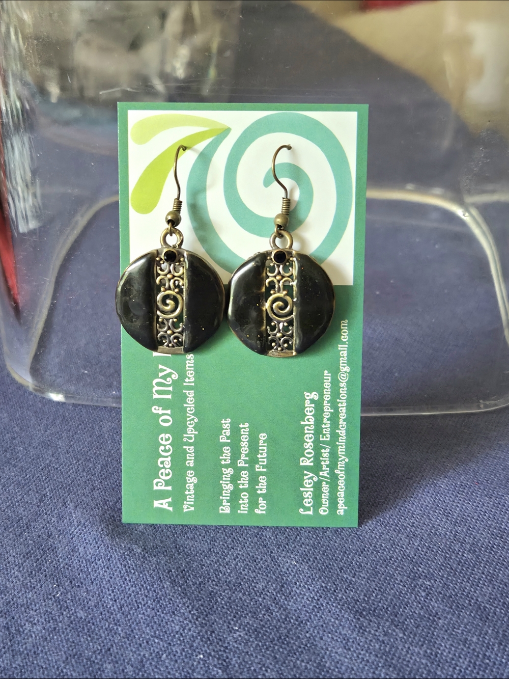 Black Round Vintage Turkish Drop Earrings with Center Filigree Evening or Casual